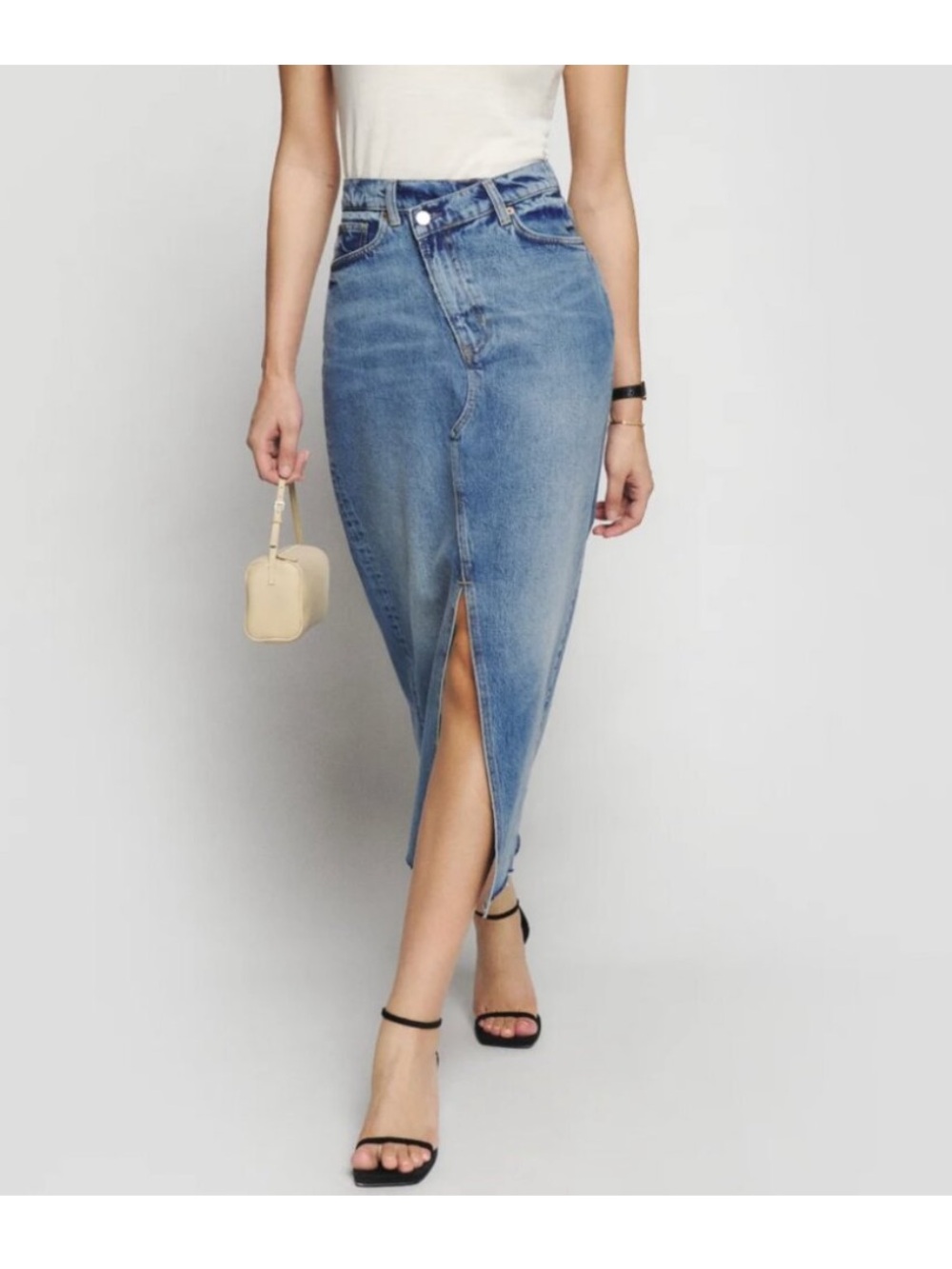 REFORMATION Nila Long Denim Skirt Size 25 Color Galway Casual Jean